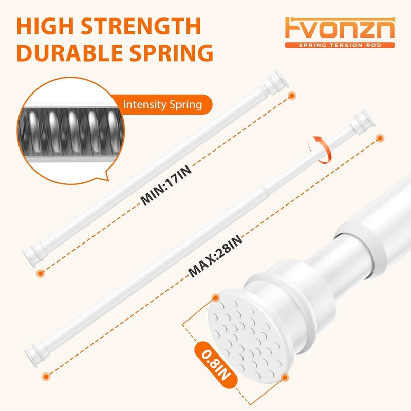 fvonzn Tension Curtain Rod 17 to 28 Inch Adjustable Tension Rods 2 Pack Expandable Spring Tension Rod White No Drilling for Closet Kitchen Cupboard Wardrobe Door Bookshelf DIY Projects - Image 2